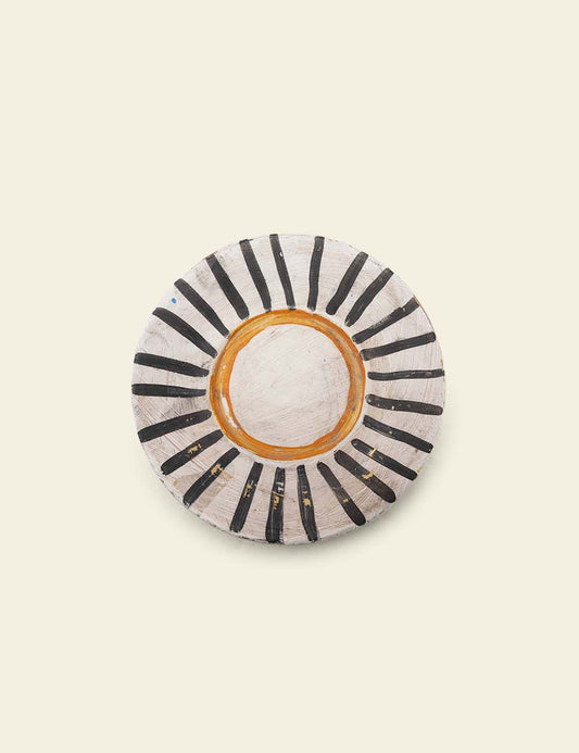 Black Stripes Rim White Ceramic Plate