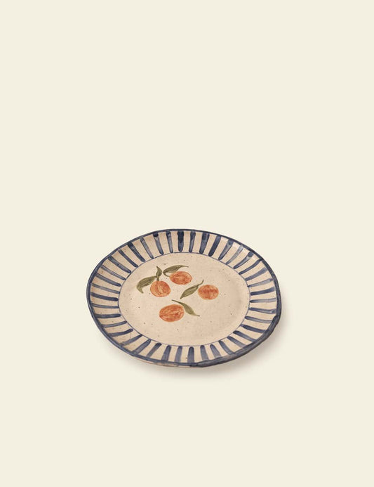 Blue Strips Oranges Ceramic Plate