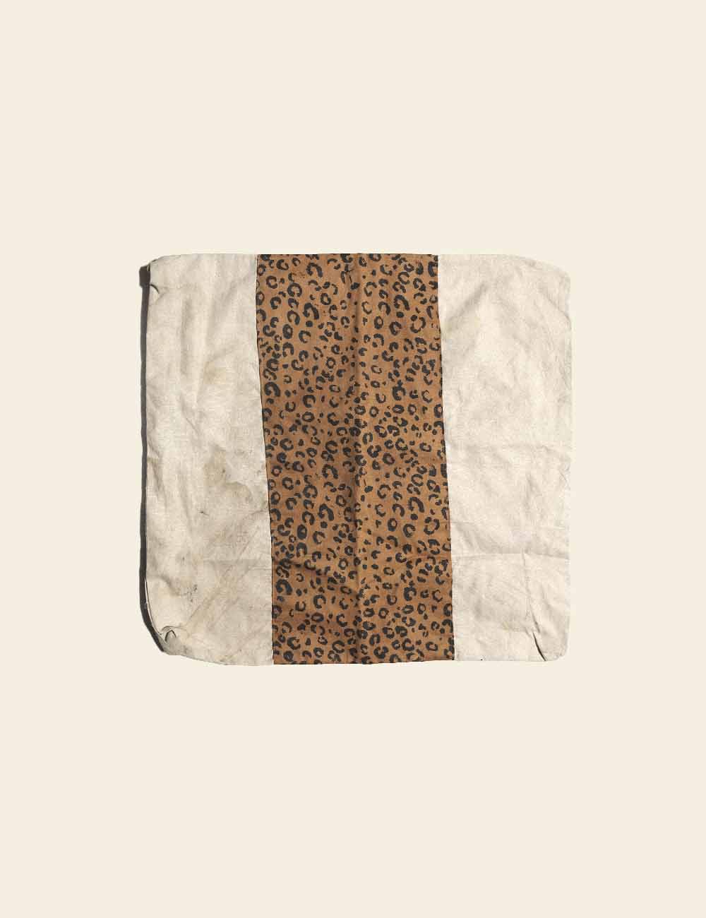 Brown Cheetah Print Patch Off-White Cotton Cushion Cover