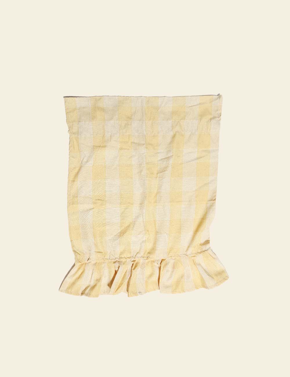 Butter Yellow Off-White Plaid Pattern Frilled Cotton Cushion Cover