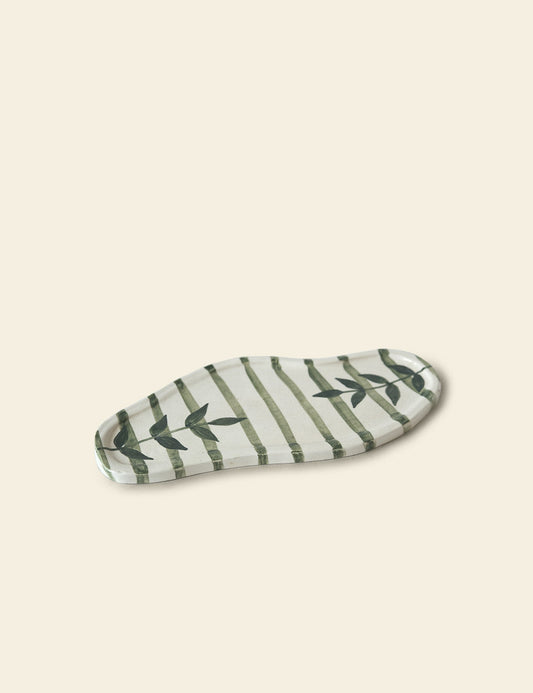 Cabana Green Striped Oval Dish