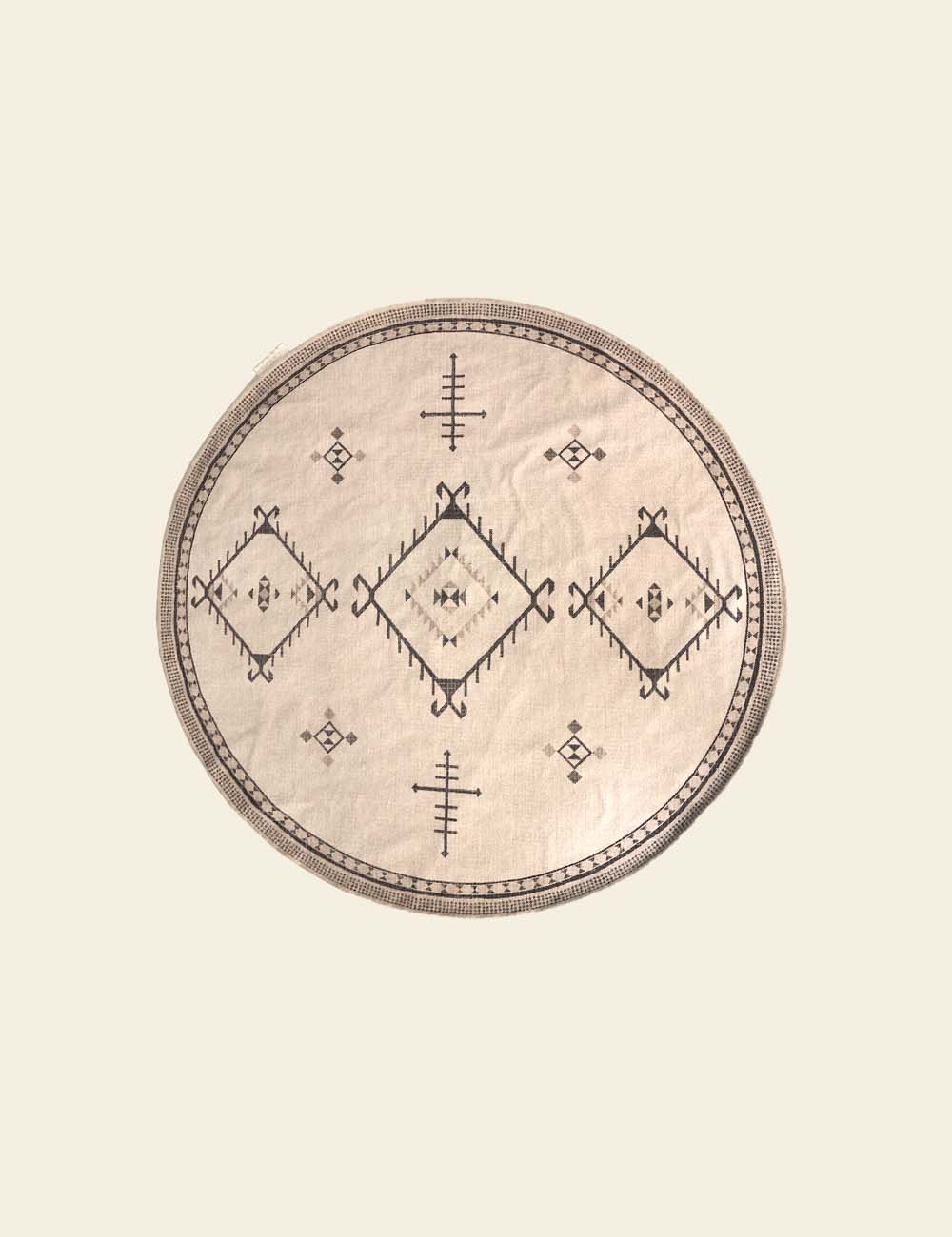 Cream & White Tribal Round Rug