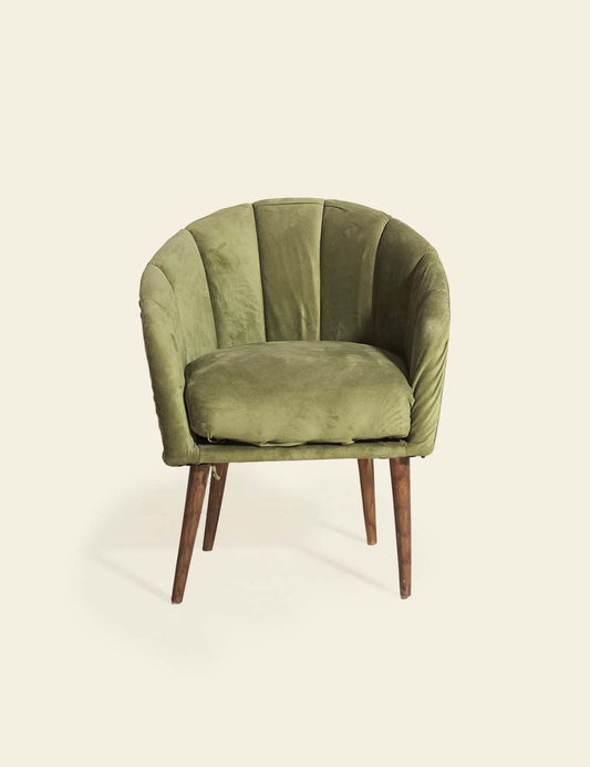 Curved Back Velvet Dining Chair (Green Wooden Legs)