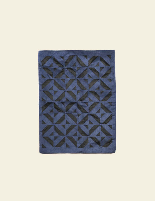 Dark Navy Blue and Black Silk Patchwork Cushion Cover