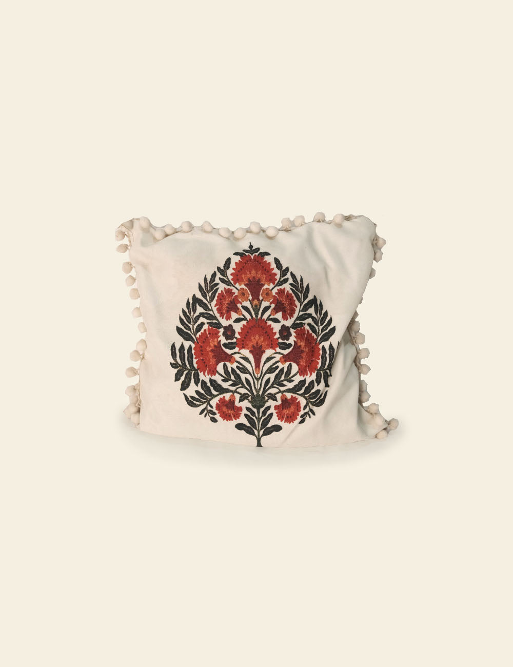 Ethnic Floral Motif Off White Cushion