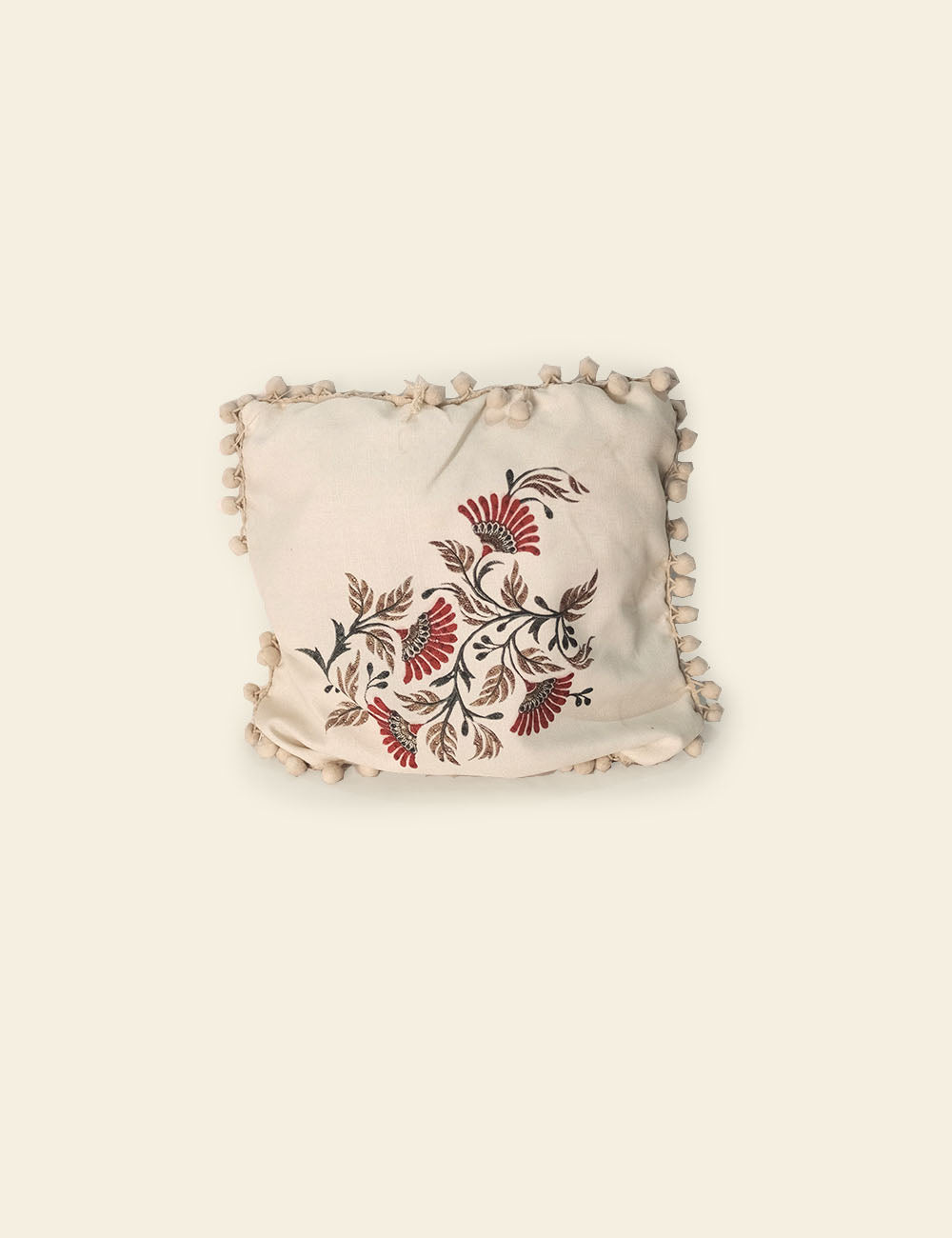 Ethnic Floral Pattern Off White Cushion