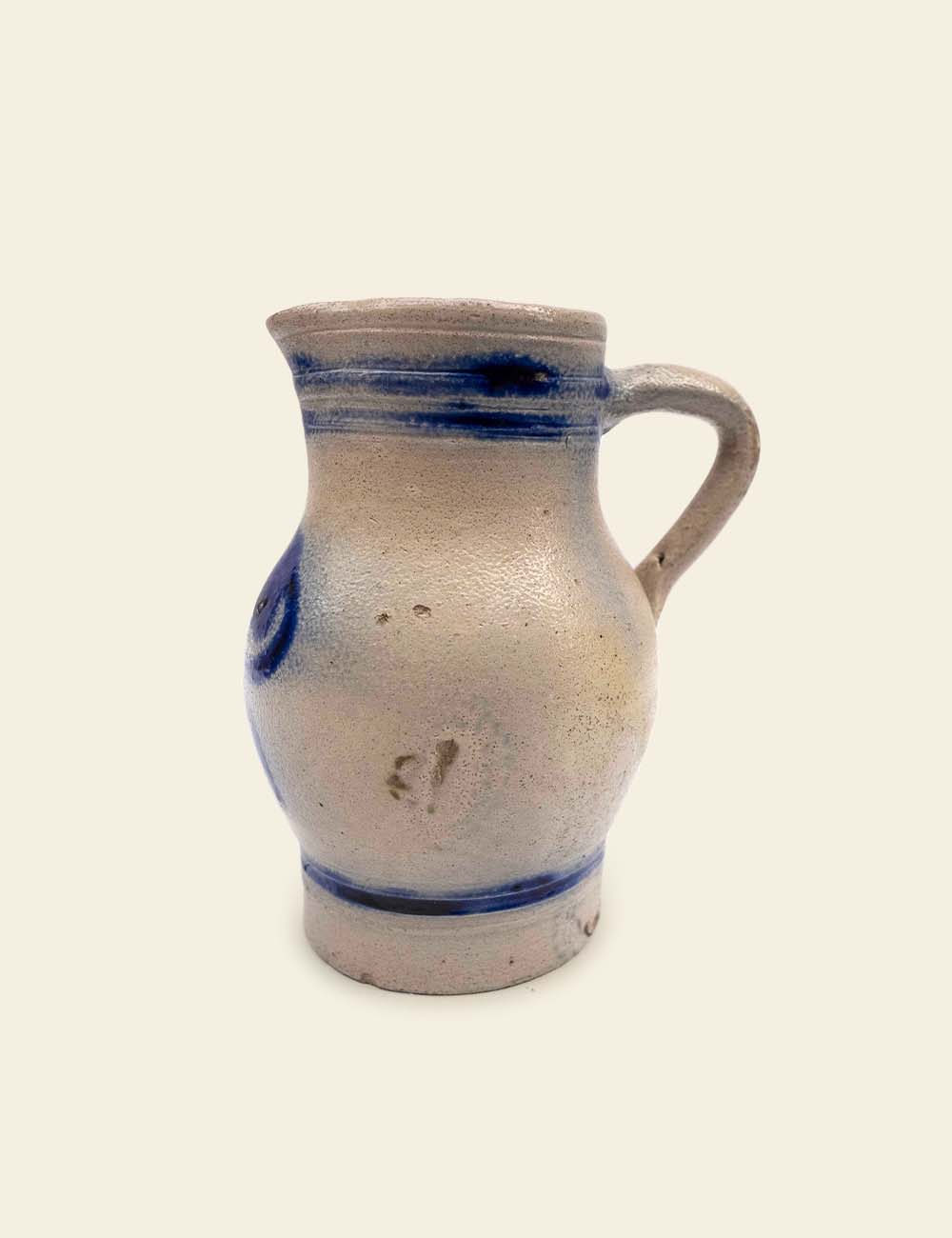 German Blue Gray Salt Glazed Stoneware Pitcher Jug