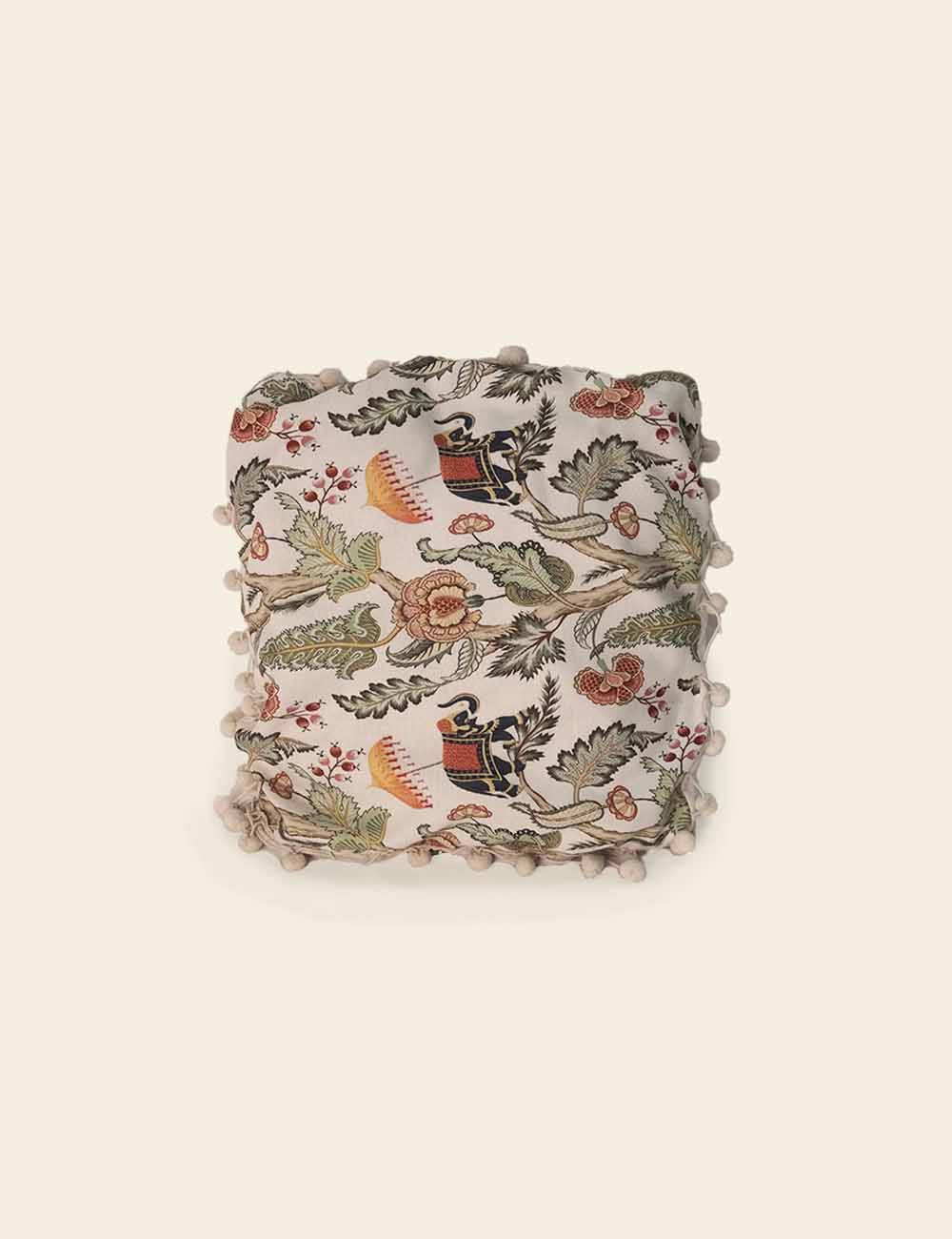 Green Botanical Pattern Off White Cushion