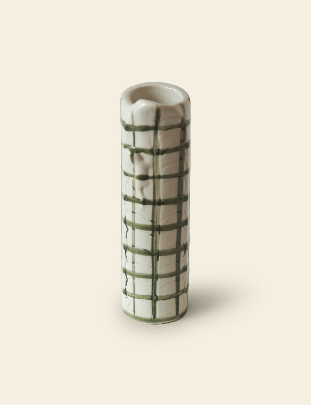 Green Checker Cylinder Bud Vase
