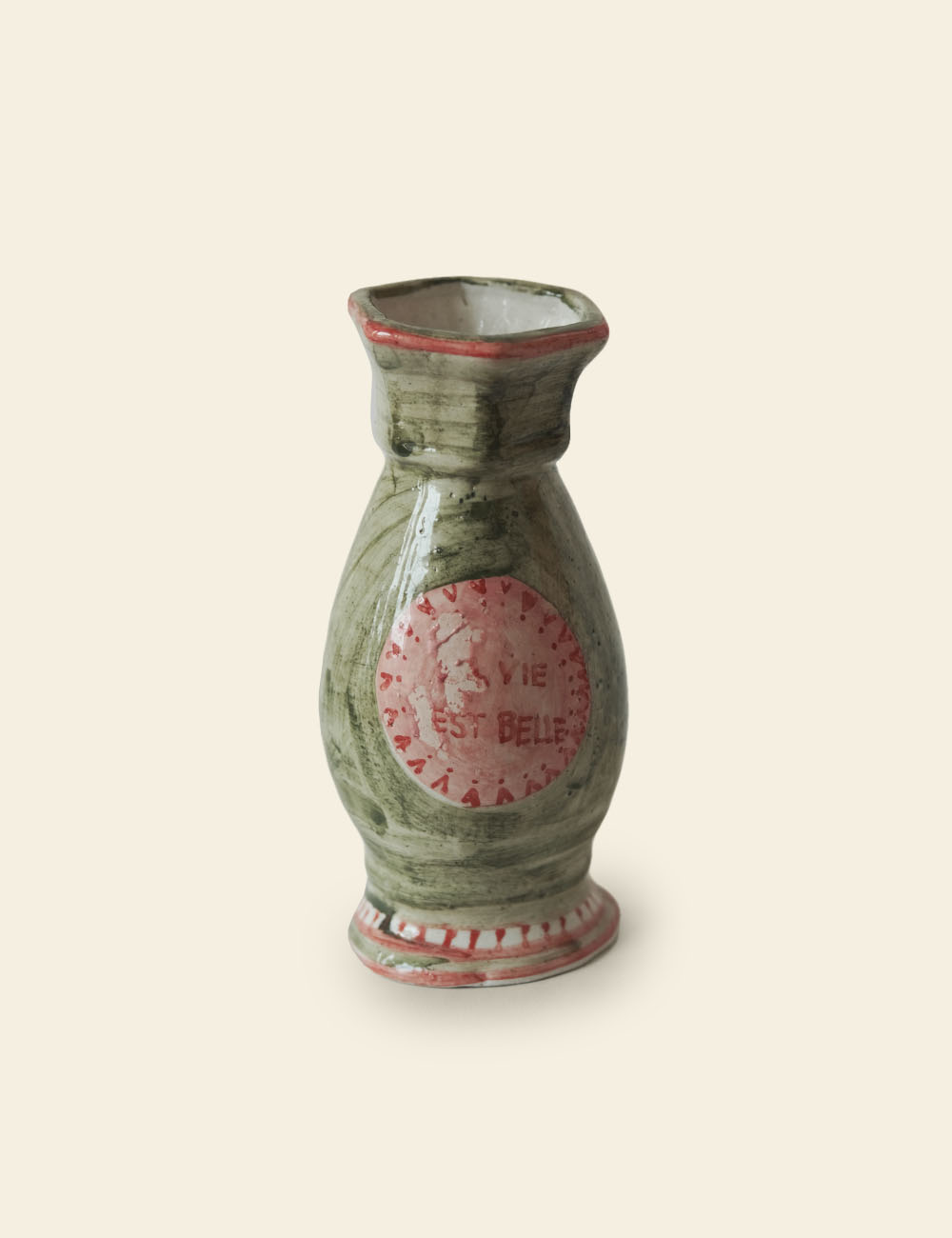 Handmade Ceramic Green Red Vase
