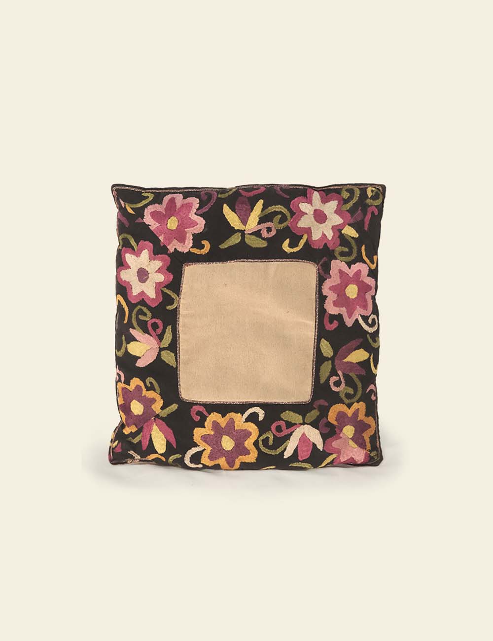 Kashmiri Embroidered Black Pink Cushion