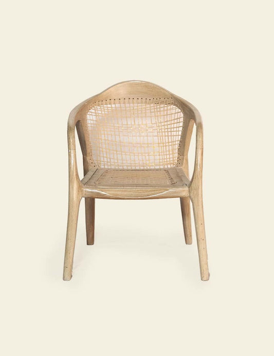 Light Wood Curved Back Rattan Chair