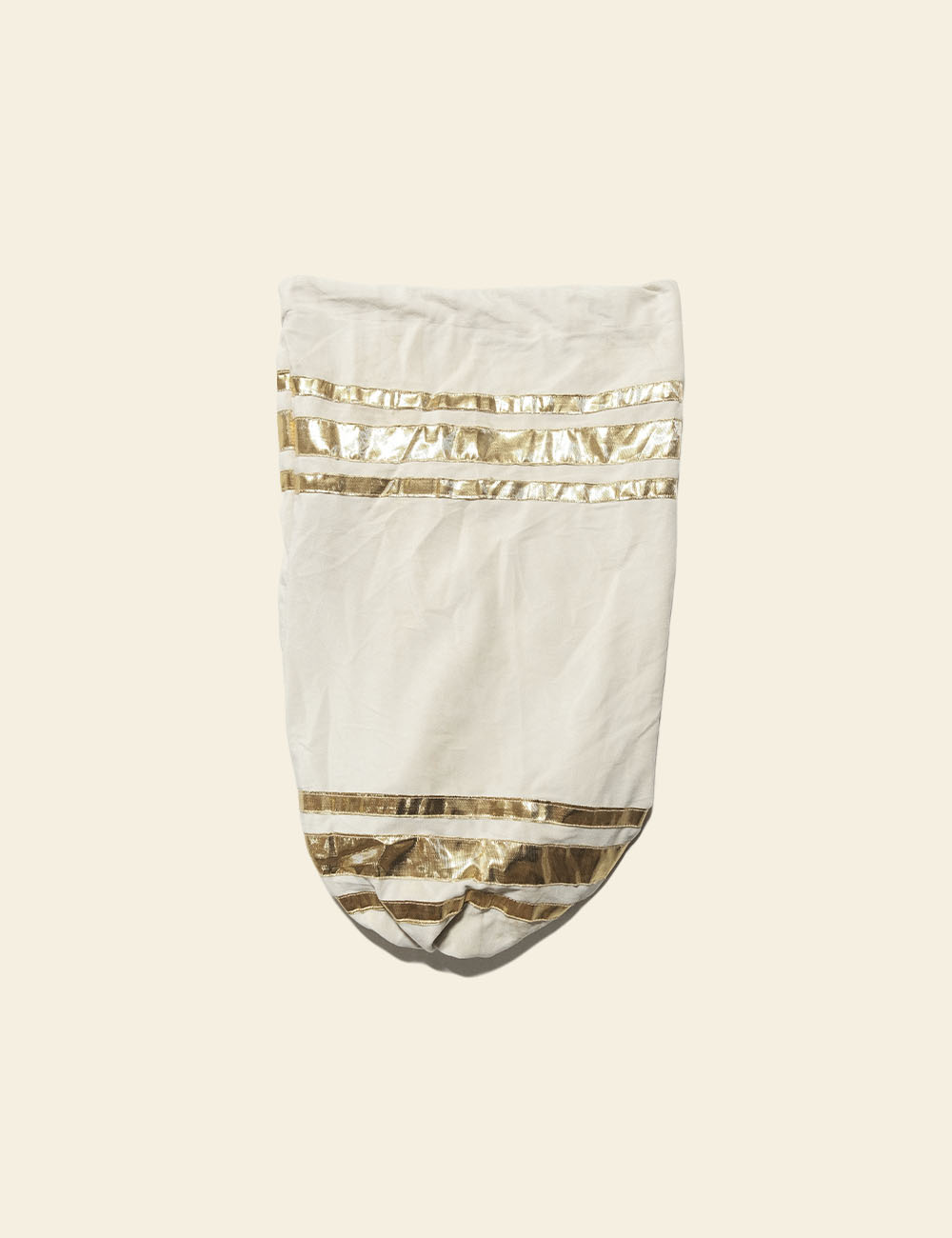 Off-White Linen Back Rest Cover with Golden Kiran Lace