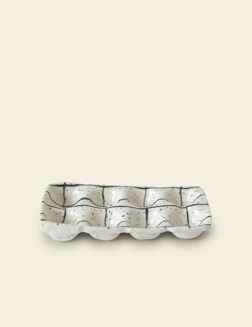 Off-White Splattered Ceramic 8-Egg Tray