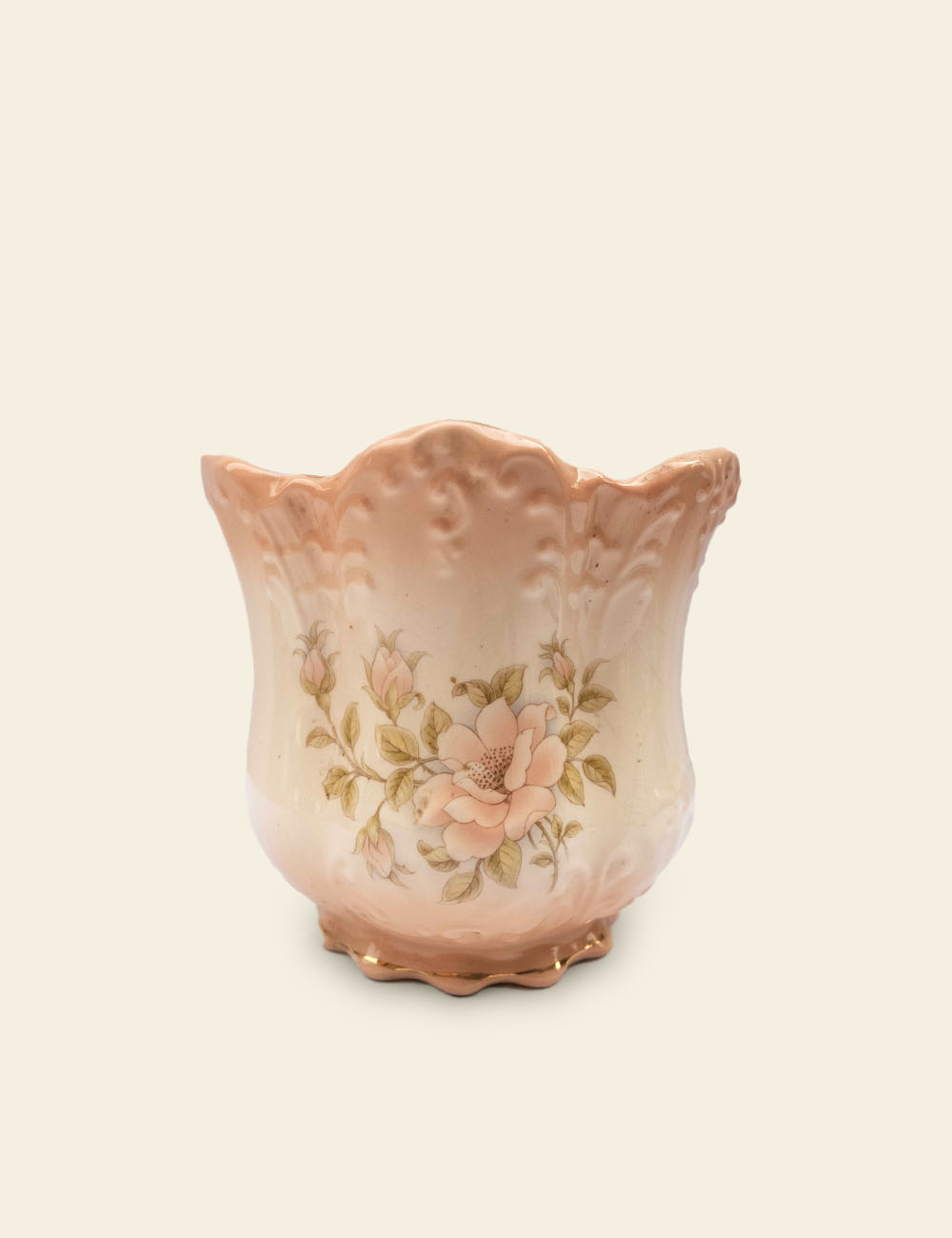 Vintage Staffordshire Jardiniere Rose Pink Pot Plant Holder Vase