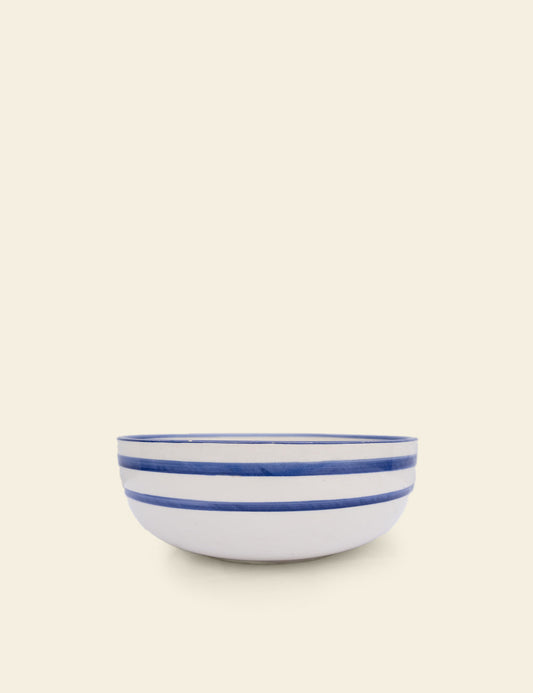 White and Blue Line Ceramic Bowl