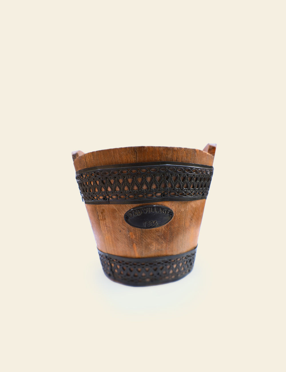 Wooden Bucket with Black Patterned Rim