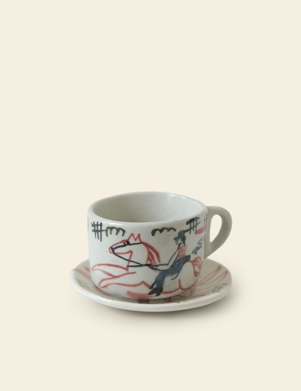 Abstract Ceramic Teacup with Saucer Set (2 Pcs)