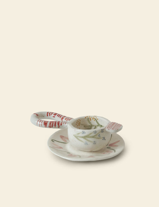 Abstract Art Ceramic Strainer with Saucer