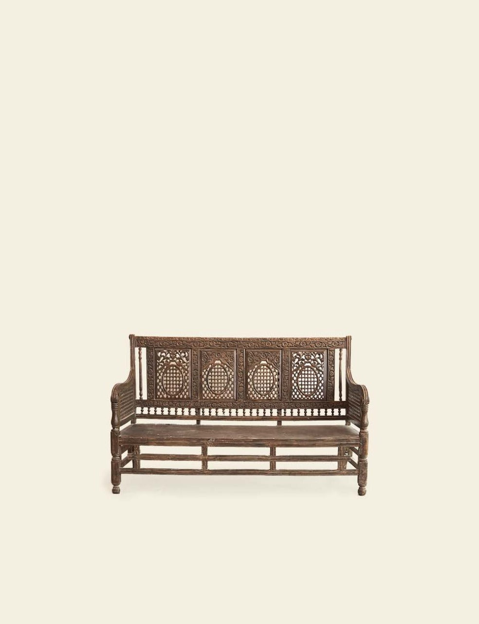 Antique Classical Sheesham Carved 3 Seater Bench