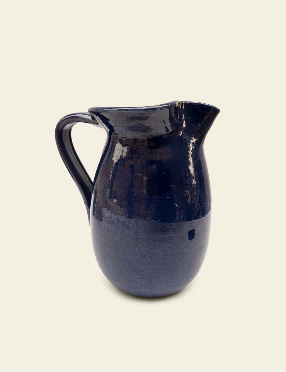 Antique Dark Blue Pinched Spout Ceramic Pitcher