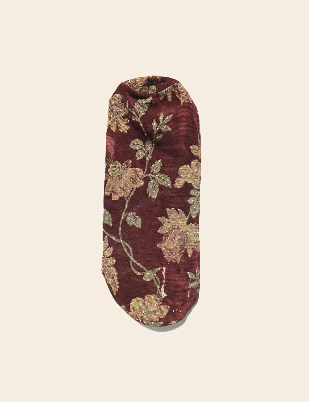 Beige Floral Print Red Backrest Cover