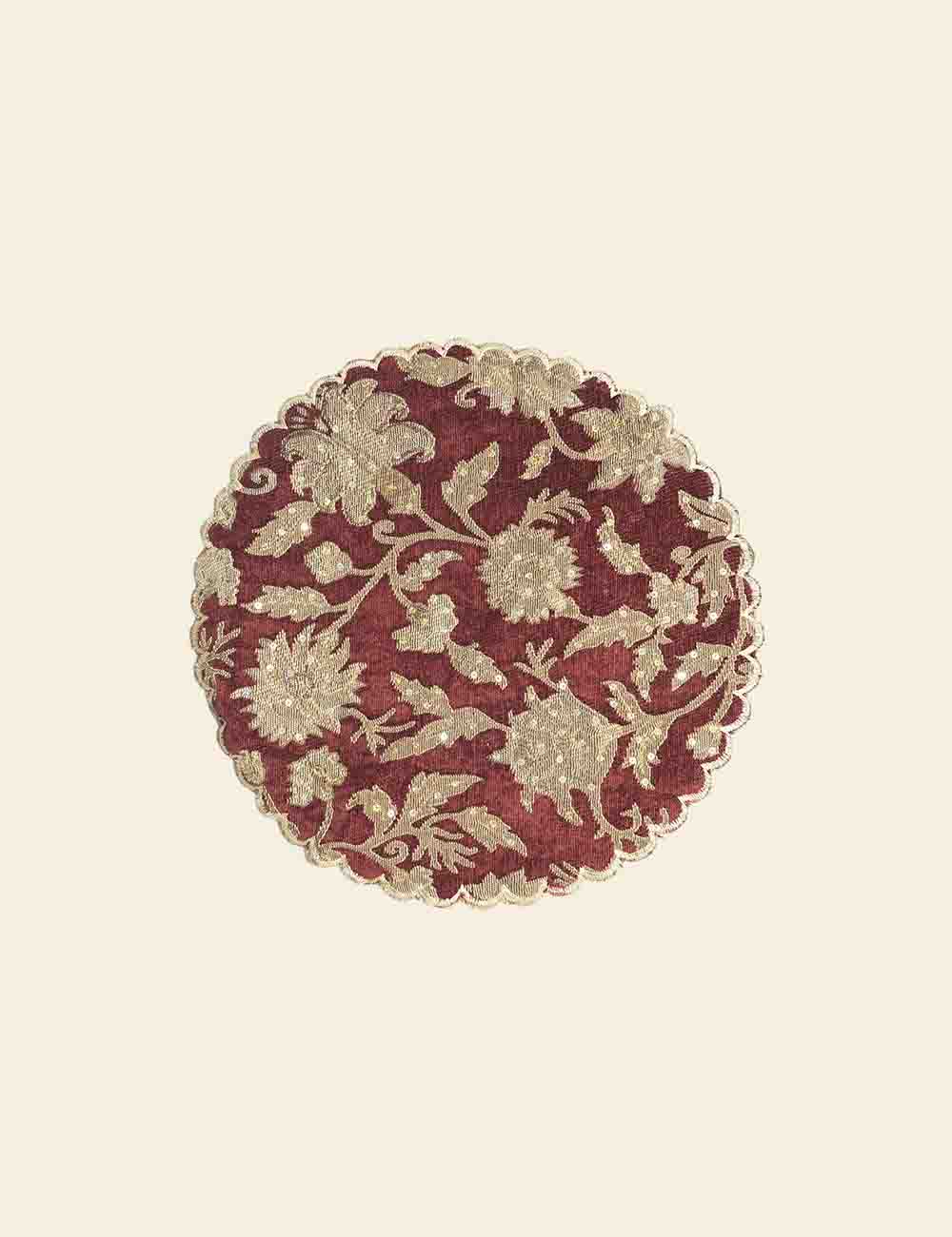 Beige Floral Print Red Place Mat