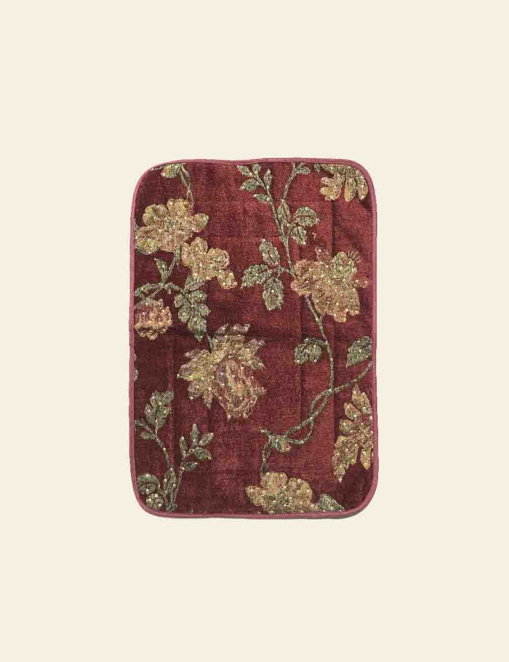 Beige Floral Print Red Place Mat