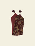 Beige Floral Print Red Table Runner