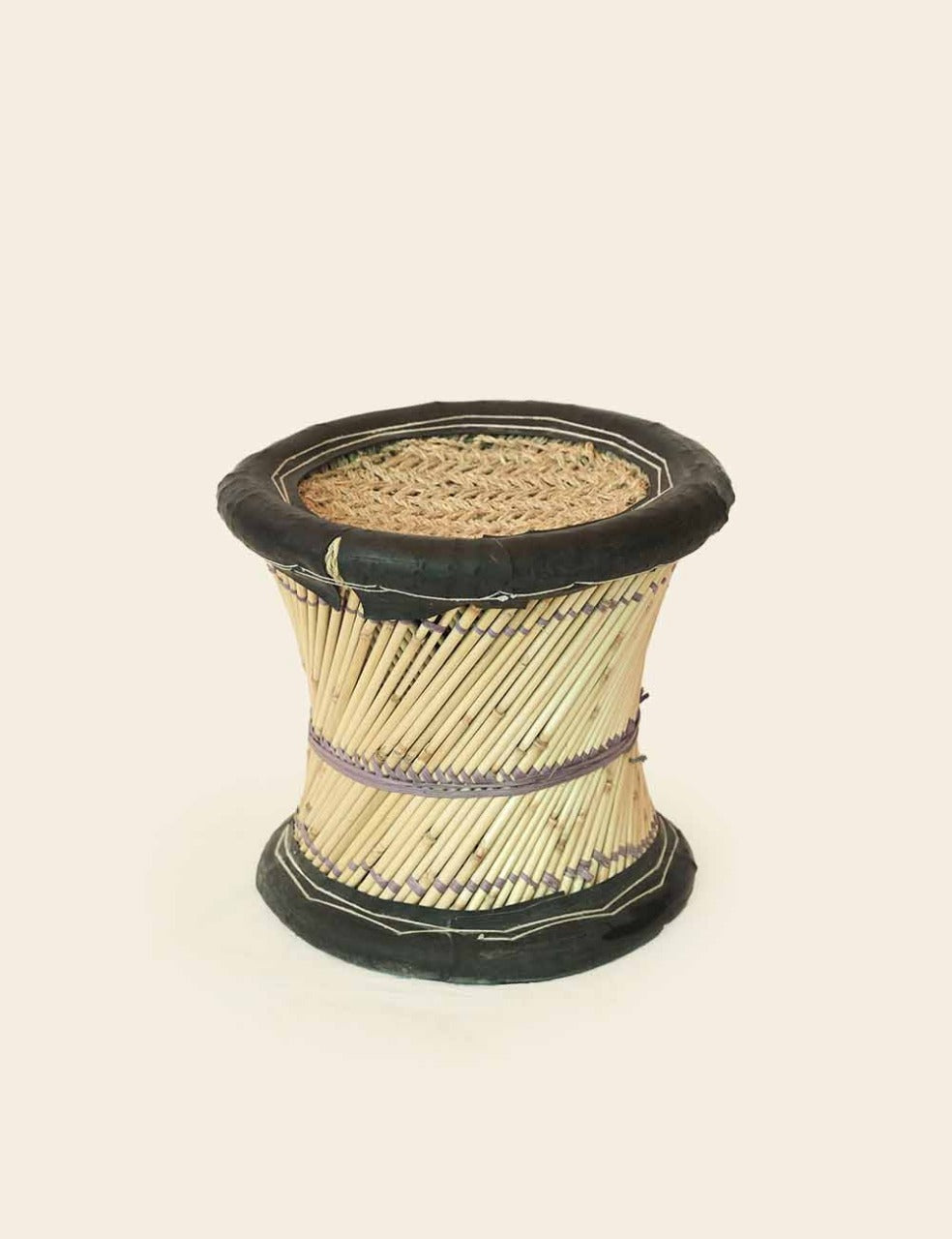 Black Fabric Moray Desi Bamboo Stool