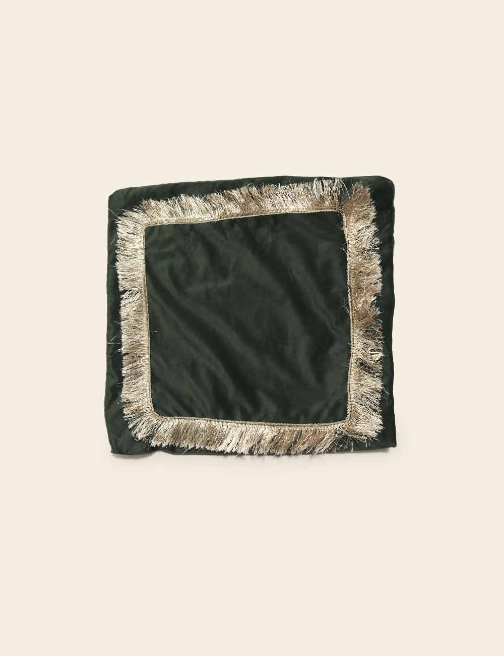 Black Velvet Cushion Cover with Golden Lace
