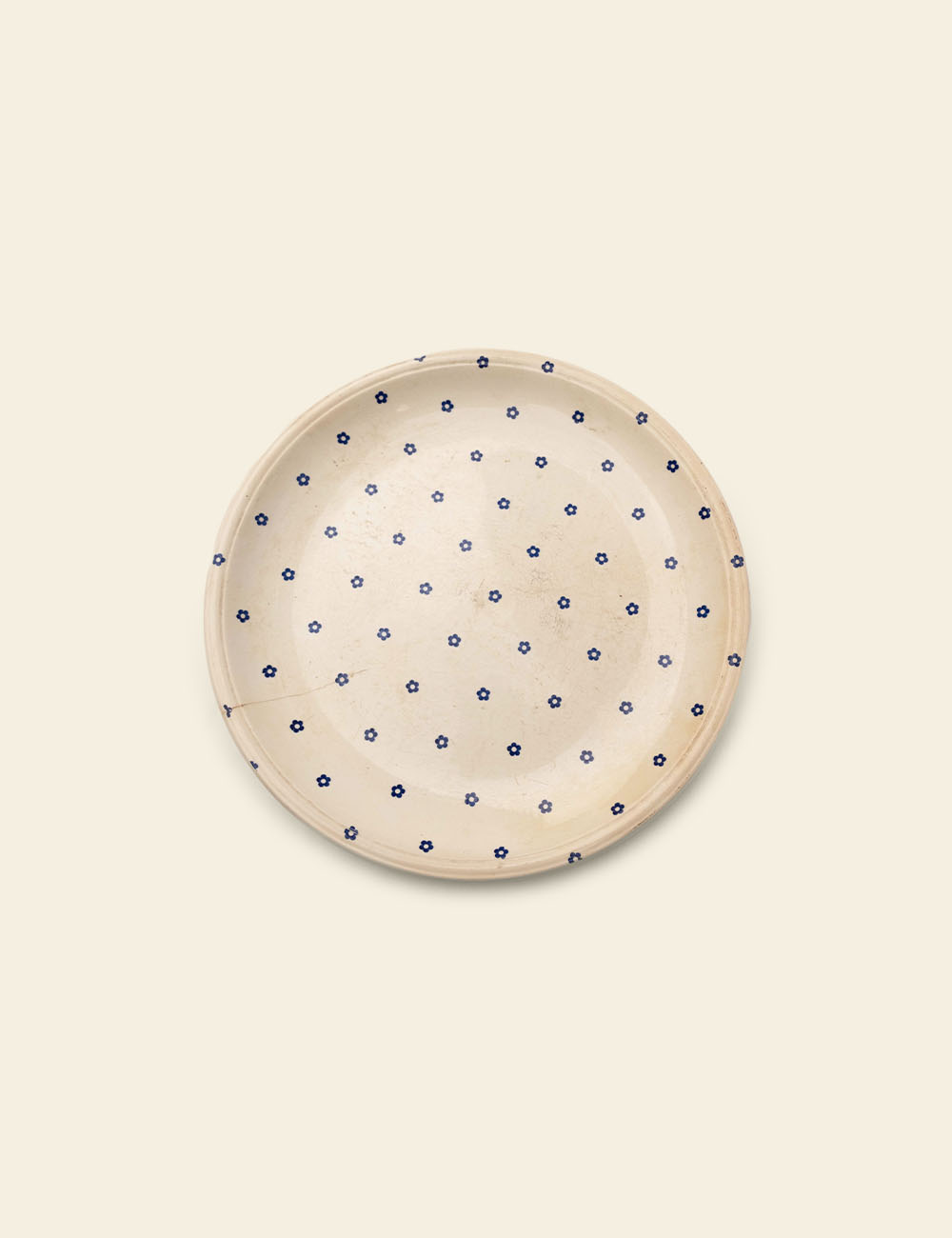 Blue Flower Spray Pattern Off-White Ceramic Plate