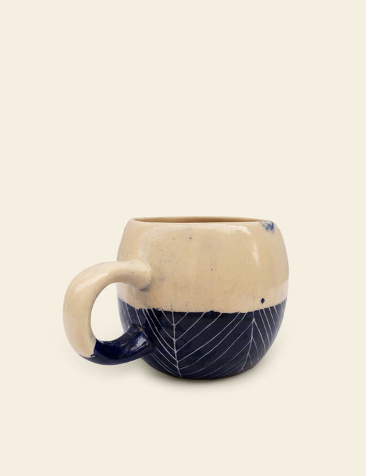 Blue Herringbone Off‑White Ceramic Cup