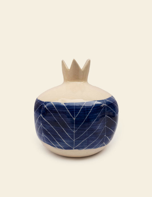Blue Herringbone Off-White Ceramic Pomegranate