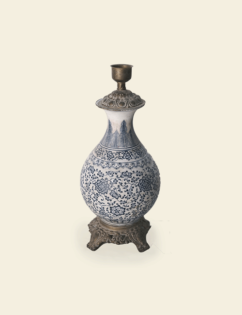 Blue Porcelain Table Lamp with Brass Base