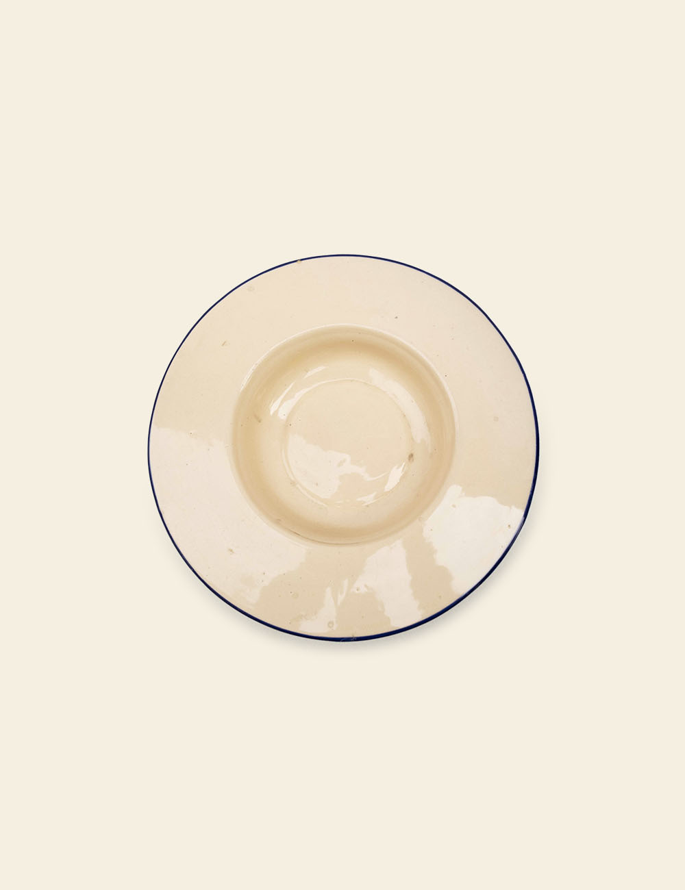 Blue Rim Off‑White Ceramic Pasta Plate