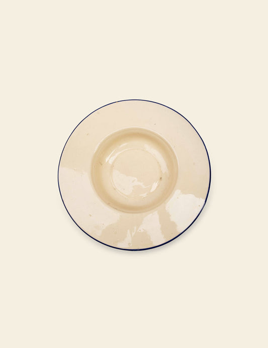 Blue Rim Off‑White Ceramic Pasta Plate