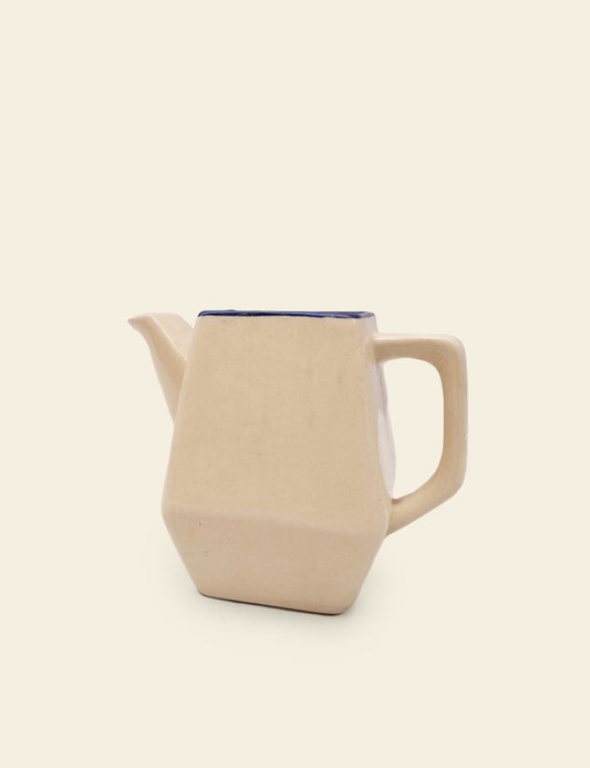Blue Rim Off‑White Ceramic Teapot