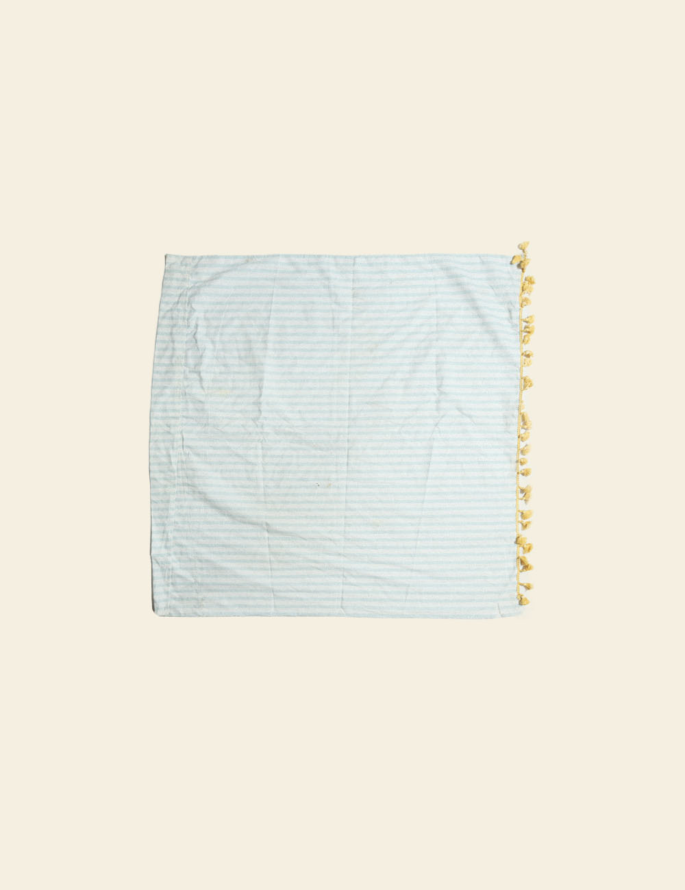 Blue Stripes Cushion Cover with Pompom Lace