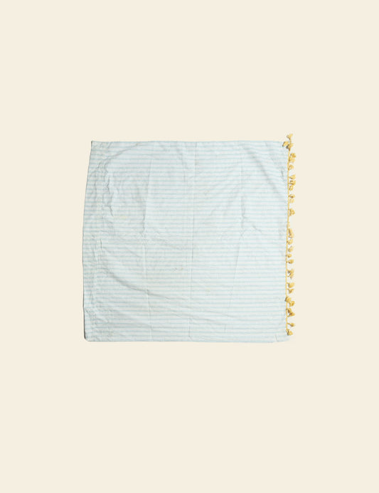 Blue Stripes Cushion Cover with Pompom Lace