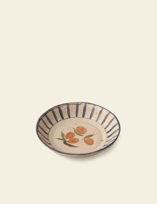 Blue Strips Oranges Ceramic Deep Plate