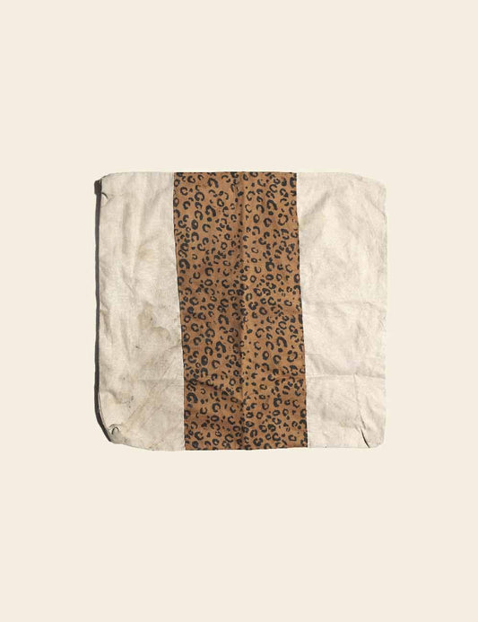 Brown Cheetah Print Patch Off-White Cotton Cushion Cover