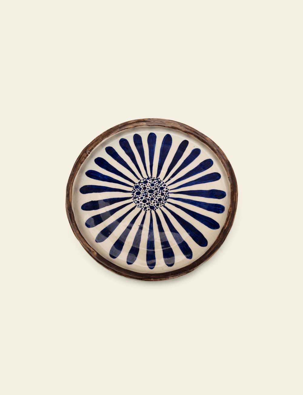 Brown Trim Dark Blue Tear Lines Plate