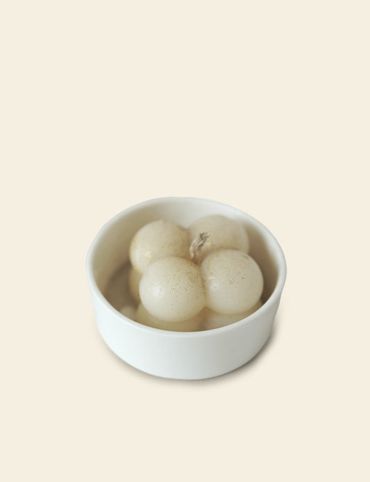 Bubble Candle in a White Round Dish