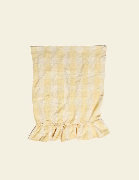 Butter Yellow Off-White Plaid Pattern Frilled Cotton Cushion Cover