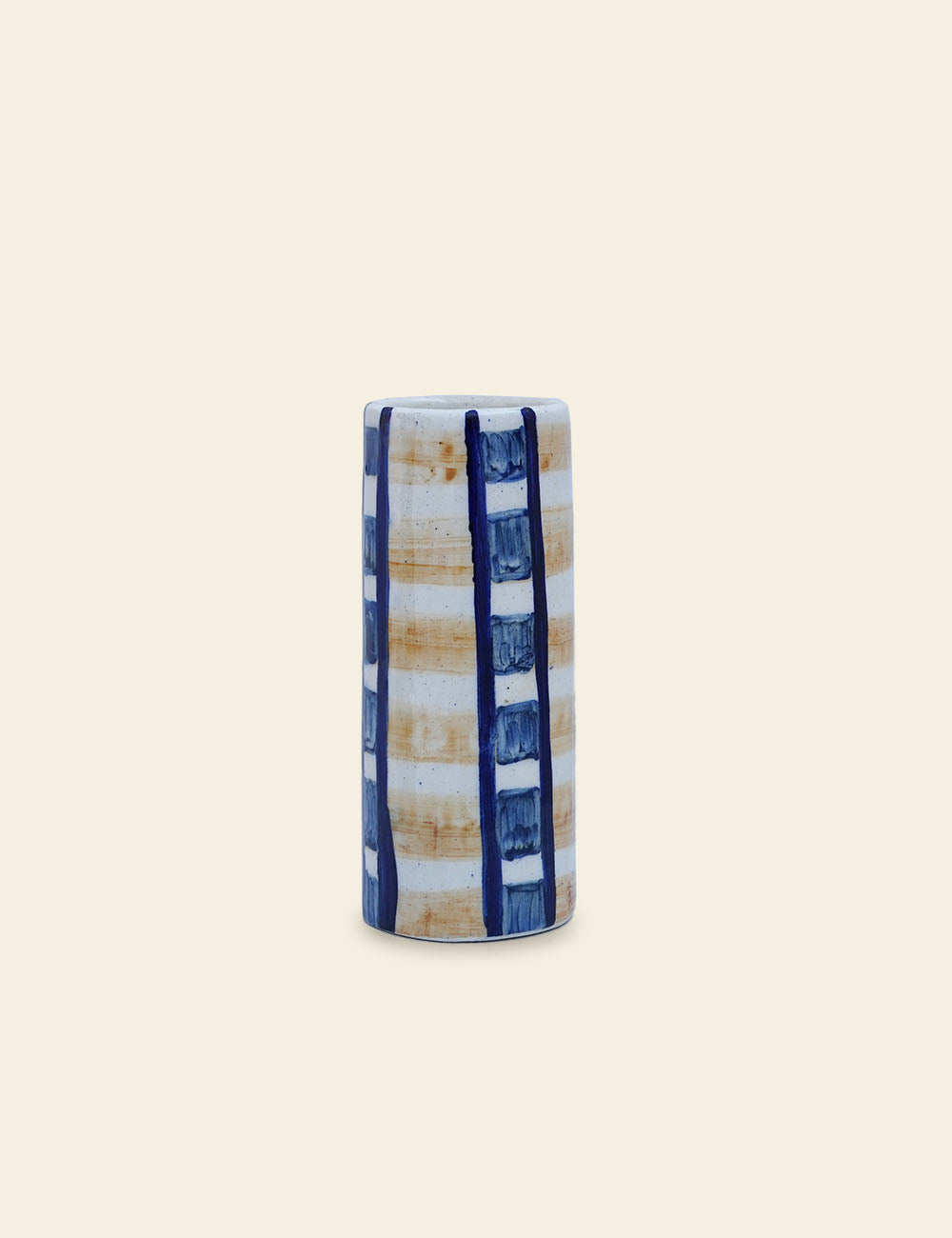 Ceramic Vase Blue & Tan Striped