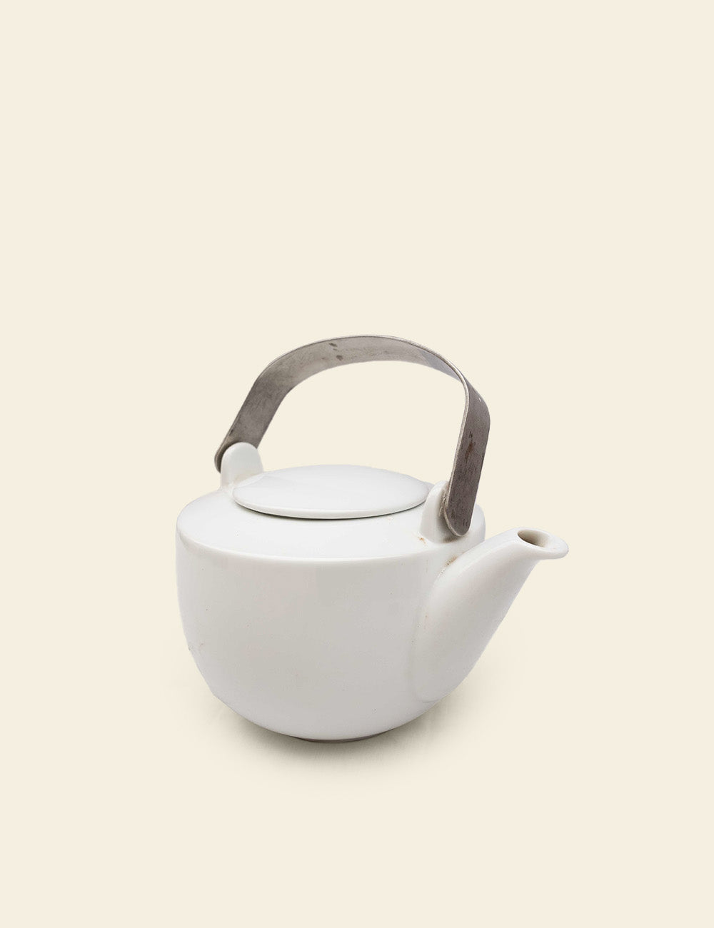 White Porcelain Teapot with Metal Handle
