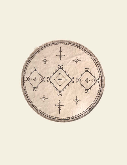 Cream & White Tribal Round Rug