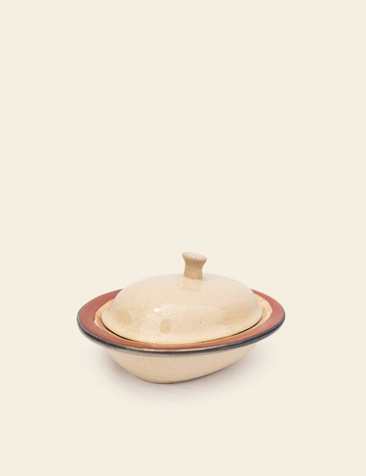 Cream Matte Dotted Bowl with Lid