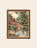 Cross-Stitch Landscape in Wooden Frame